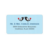 Lovebirds Gestreept Blauw Adreslabel Etiket (Voorkant)