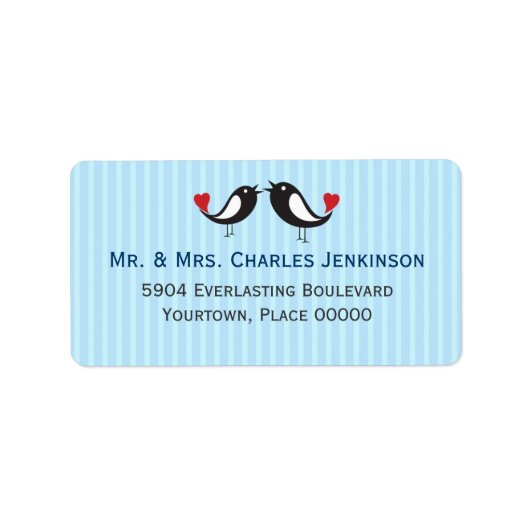 Lovebirds Gestreept Blauw Adreslabel Etiket (Voorkant)