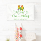 Lovebirds Groen Gele Tortelduifjes Bruiloft Welkom Spandoek (Insitu)
