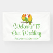 Lovebirds Groen Gele Tortelduifjes Bruiloft Welkom Spandoek (Horizontaal)