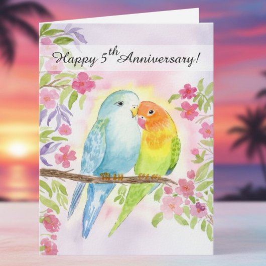 Lovebirds Happy 5th Anniversary  Kaart