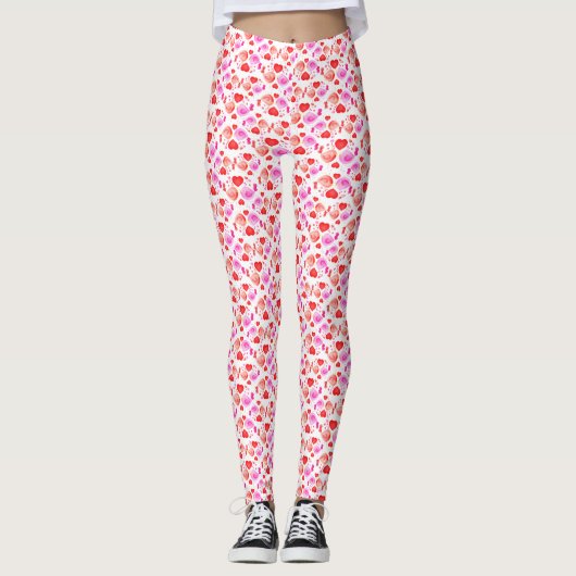 Lovebirds harten waterverf patroon leggings (Voorkant)