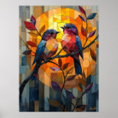 Lovebirds in a Glas in lood Sunset Poster (Voorkant)