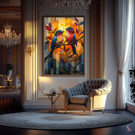 Lovebirds in a Glas in lood Sunset Poster