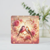 Lovebirds in Bloom – Romantische Valentijnsdag Kaa Feestdagenkaart (Staand voorkant)