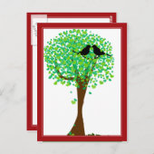 Lovebirds in Tree of Hearts - Lente Tijd Liefde Briefkaart (Voorkant / Achterkant)
