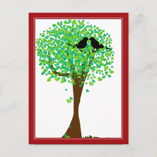 Lovebirds in Tree of Hearts - Lente Tijd Liefde Briefkaart (Voorkant)