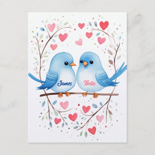 Lovebirds Liefde: Gepersonaliseerde Valentijnsdag  Briefkaart (Voorkant)