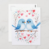 Lovebirds Liefde: Waterverf Valentijnsdag Kaart (Voorkant / Achterkant)