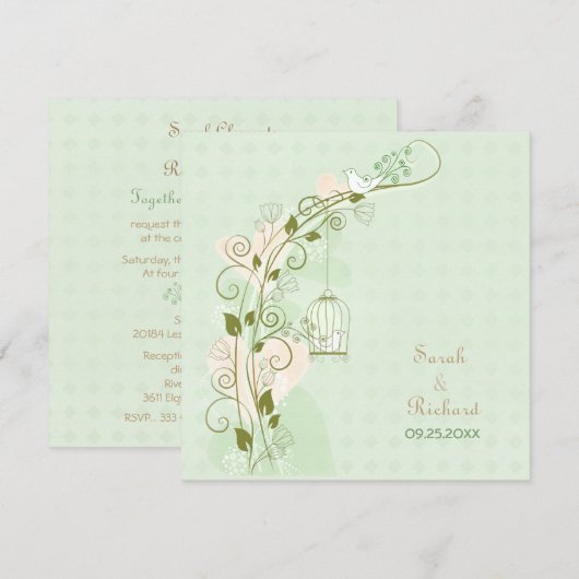 Lovebirds Mint bruiloft uitnodiging (Voorkant / Achterkant)