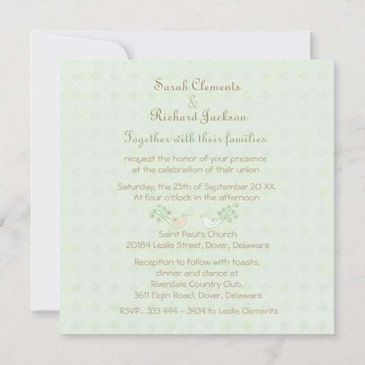 Lovebirds Mint bruiloft uitnodiging (Achterkant)