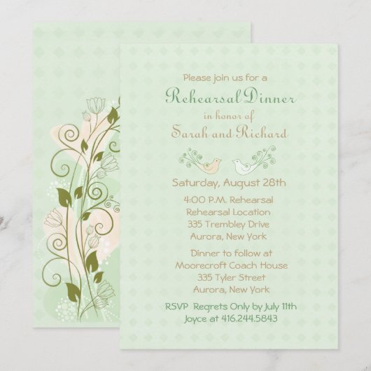 Lovebirds Mint Wedding repetitie diner Kaart (Voorkant / Achterkant)