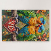 Lovebirds Nuzzling on Carved Valentine's Branch Legpuzzel (Horizontaal)