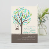 Lovebirds op een swing-uitnodiging kaart (Staand voorkant)