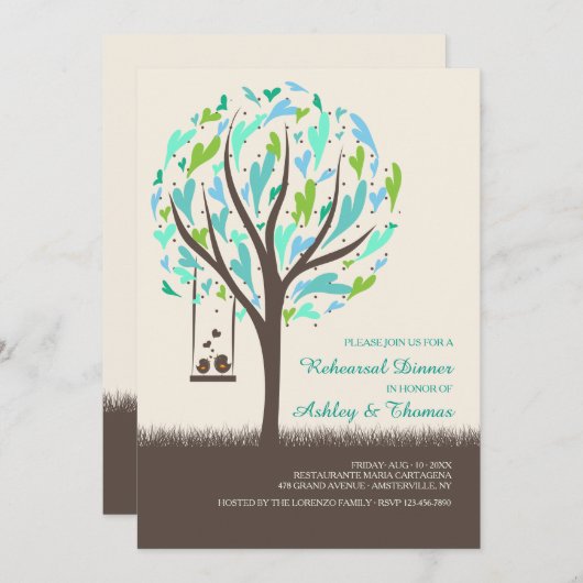 Lovebirds op een swing-uitnodiging kaart (Voorkant / Achterkant)