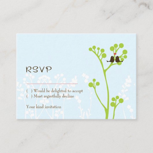 Lovebirds (Powder Blue) RSVP-kaart Informatiekaartje (Voorkant)