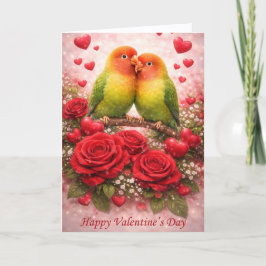 Lovebirds & Roses Valentine’s Day – Romantic Feestdagen Kaart