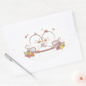 Lovebirds roze en bruin bruiloft liefde ovale sticker (Envelop)