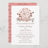 Lovebirds roze en bruin bruiloft uitnodiging (Voorkant / Achterkant)