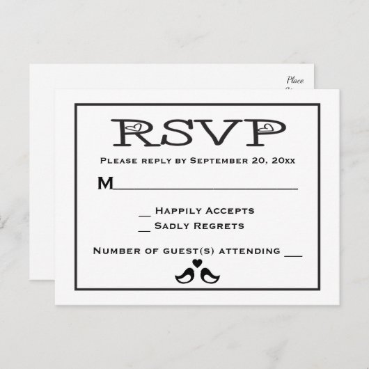 Lovebirds RSVP zwart-wit bruiloft Uitnodiging Briefkaart (Voorkant / Achterkant)