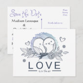 Lovebirds save the date Paarse bruiloft Aankondigingskaart (Voorkant / Achterkant)