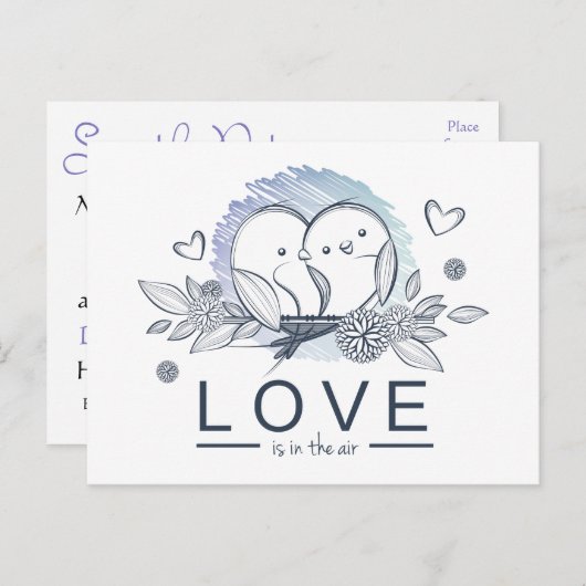 Lovebirds save the date Paarse bruiloft Aankondigingskaart (Voorkant / Achterkant)