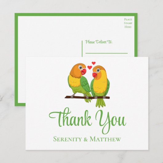 Lovebirds Tortelduifjes bruiloft dank u Briefkaart (Voorkant / Achterkant)
