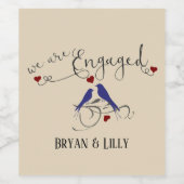 Lovebirds We zijn verloofd Aankondiging Wijn Etiket (Enkel label)