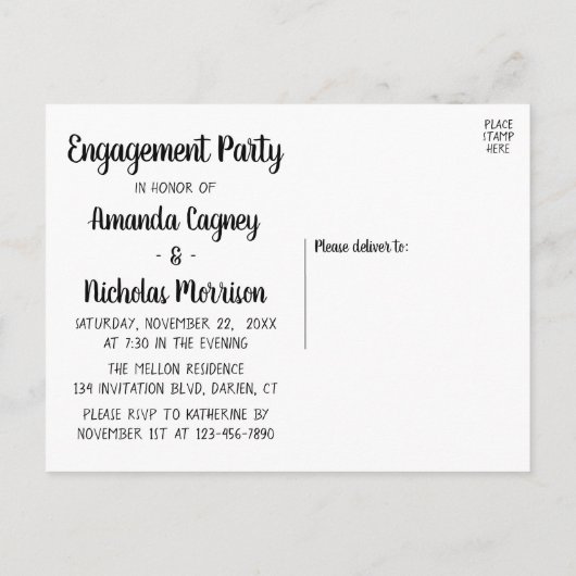 Lovebirds Zwart Wit Bruiloft Verlovingsfeest Uitnodiging Briefkaart (Achterkant)