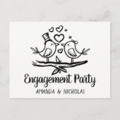 Lovebirds Zwart Wit Bruiloft Verlovingsfeest Uitnodiging Briefkaart (Voorkant)