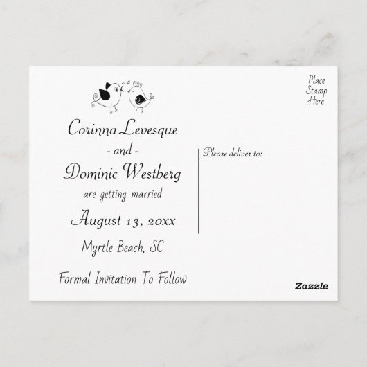 Lovebirds Zwart Wit Trouwen Save The Date Briefkaart (Achterkant)