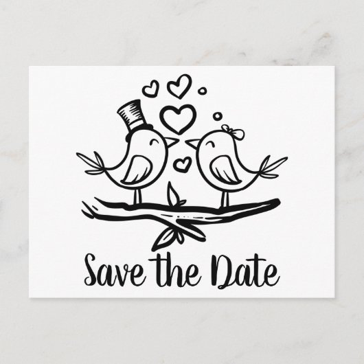 Lovebirds Zwart Wit Trouwen Save The Date Briefkaart (Voorkant)