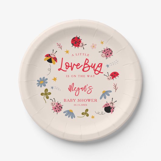 Lovebug Summer Baby shower Papieren Bordje (Voorkant)
