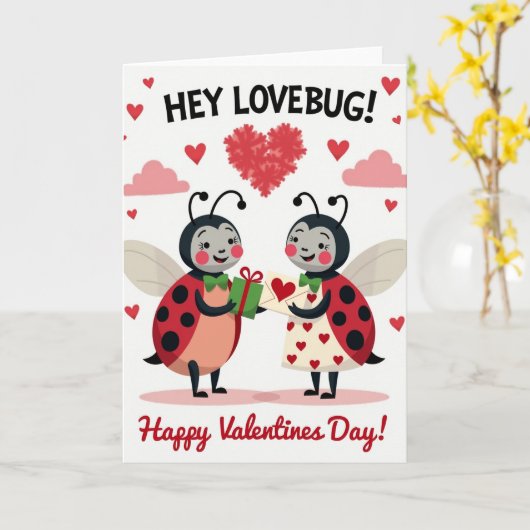 Lovebug Valentines Day Card Kaart (Gele Bloem)