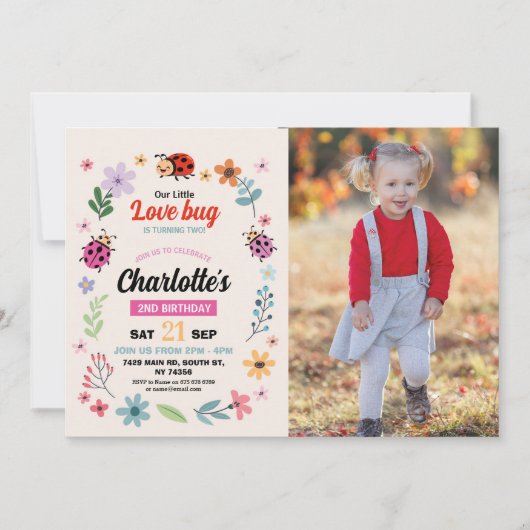 Lovebug Verjaardag Meisjes Love Bug Ladybird Foto' Kaart (Voorkant)