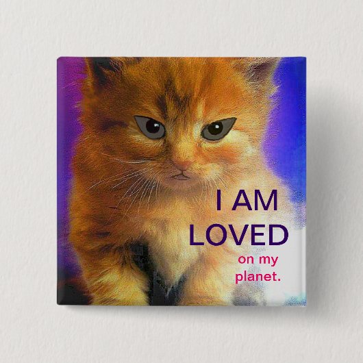 "LOVED" — Alien Kitten Vierkante Button 5,1 Cm (Voorkant)