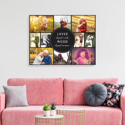 Loved Beyond Words Herembrance Photo Collage Black Canvas Afdruk (Insitu (Woonkamer))