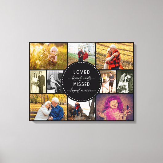 Loved Beyond Words Herembrance Photo Collage Black Canvas Afdruk (Voorkant)