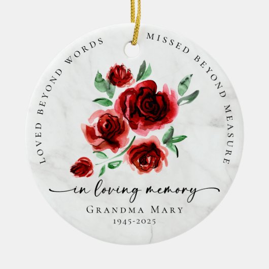 Loved Beyond Words Roses in Loving Memory Keramisch Ornament (Voorkant)