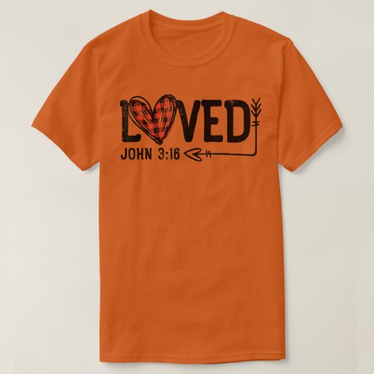 Loved John 316 Red Plaid Heart Christian Valentine T-shirt (Design voorkant)