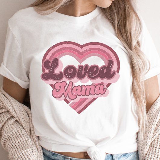 Loved Mama Retro Valentijnsdag roze Modern T-shirt