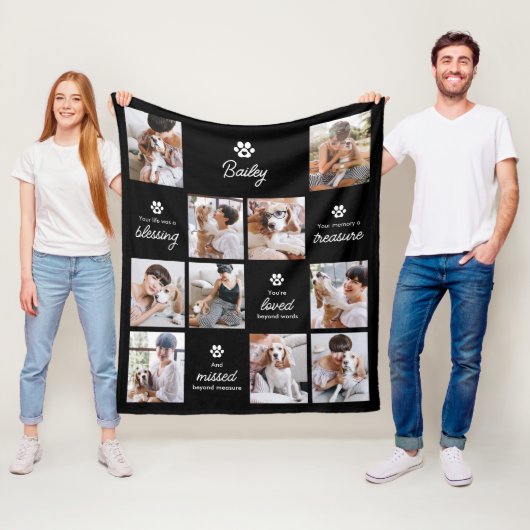 Loved & Missed Pet Dog Memorial 10-Photo Collage Fleece Deken (In situ)