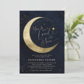 Loved Moon Mobile Dark Navy Neutraal Baby shower Kaart (Staand voorkant)