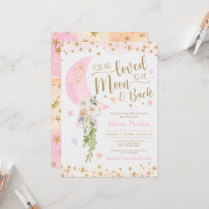 Loved to the Moon & Back Baby Girl Shower Kaart