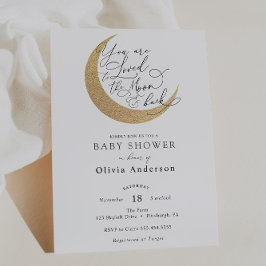 Loved to the Moon en Back Neutral Baby shower Kaart