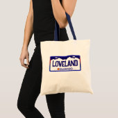Loveland Colorado blauw licentie bord canvas tas (Voorkant (product))