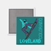Loveland Colorado blauwgroen snowboarder magneet (Voorkant / Achterkant)