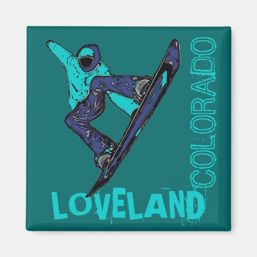 Loveland Colorado blauwgroen snowboarder magneet (Voorkant)