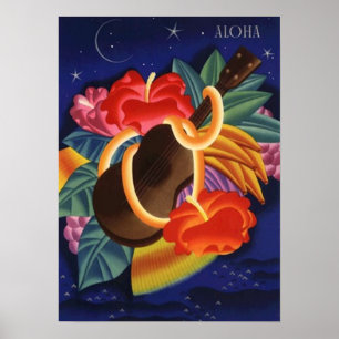 LOVELE  HAWAII ~ UKULELE EN HIBISCUS-POSTER POSTER