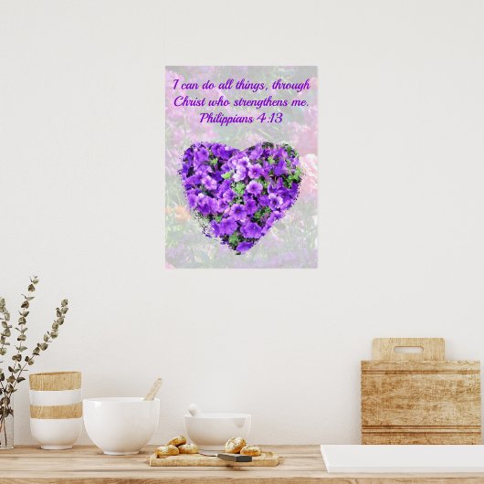 LOVELE PAARSE FLORAL BIBLE VERSE PHILIPPIANS 4:13 POSTER (Keuken)